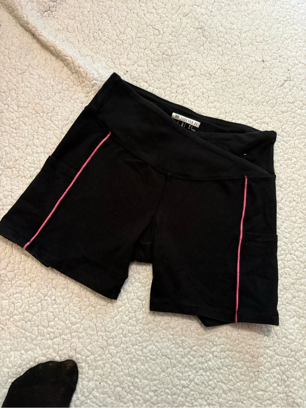 Forever 21 Black Women's Biker Athletic Shorts with Pink Piping
